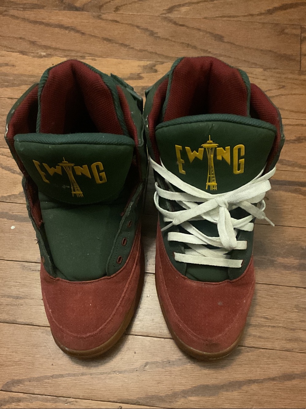 Ewing Athletics High-Top Sneakers in Forest Green & Burgundy